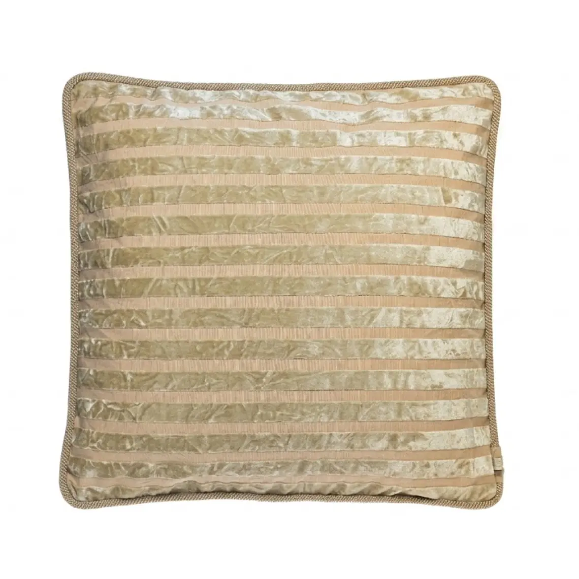 COJIN - TERCIOPELO RAYAS ENVEJECIDO CON VIVO CORDÓN BEIGE (60 X 60 CM) 1