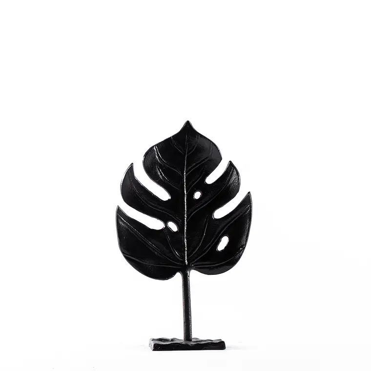 ESCULTURA HOJA EN BASE NEGRA DECORACIÓN MODERNA Y SOFISTICADA (39H X 23A X 7P CM) 1