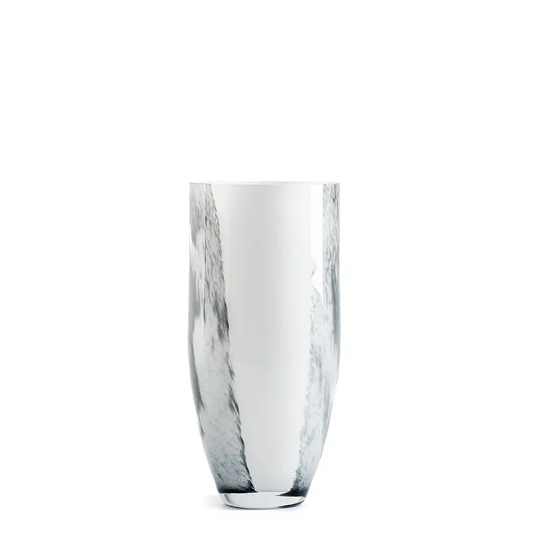 VIDRIO - FLORERO OVAL BOCA ANCHA BLANCO/GRISES (18D X 38H CM) 1