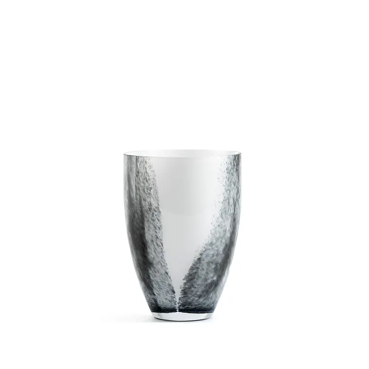 VIDRIO - FLORERO OVAL BOCA ANCHA BLANCO/GRISES (18.5D X 25H CM) 1