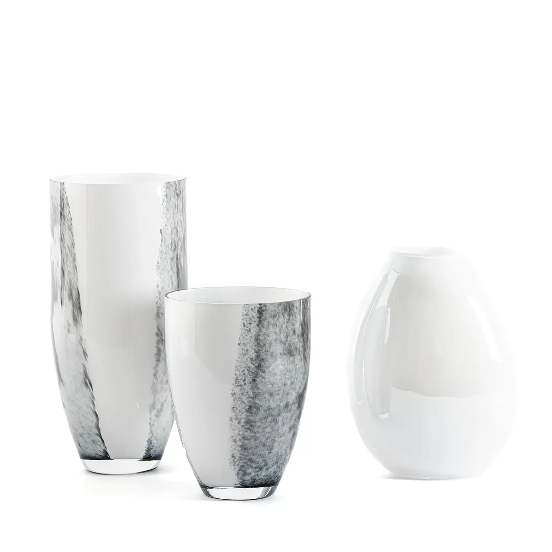 VIDRIO - FLORERO OVAL BOCA ANCHA BLANCO/GRISES (18D X 38H CM) 2