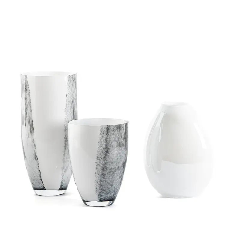 VIDRIO - FLORERO OVAL BOCA ANCHA BLANCO/GRISES (18D X 38H CM) 2