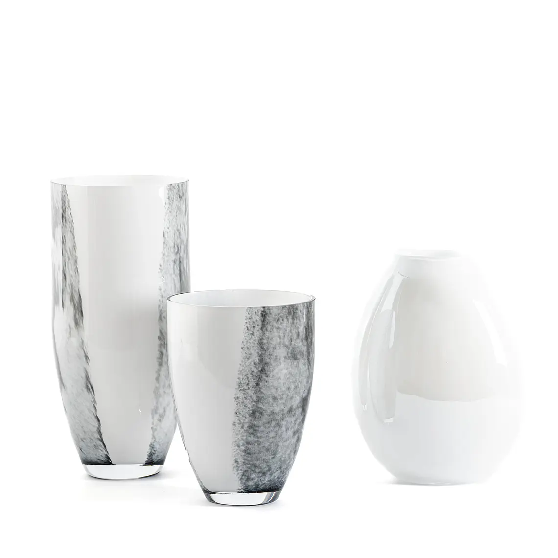 VIDRIO - FLORERO OVAL BOCA ANCHA BLANCO/GRISES (18.5D X 25H CM) 2