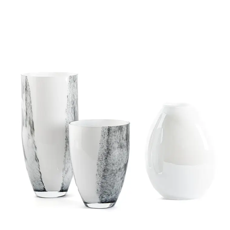 VIDRIO - FLORERO OVAL BOCA ANCHA BLANCO/GRISES (18.5D X 25H CM) 2