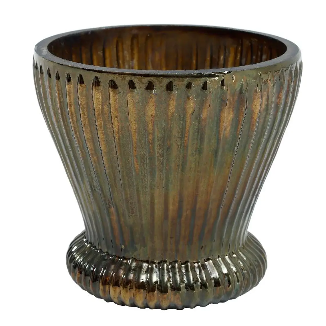 VIDRIO - TEALIGHT DORADO FORMA COPA ACANALAD (10D X 10H CM) 1