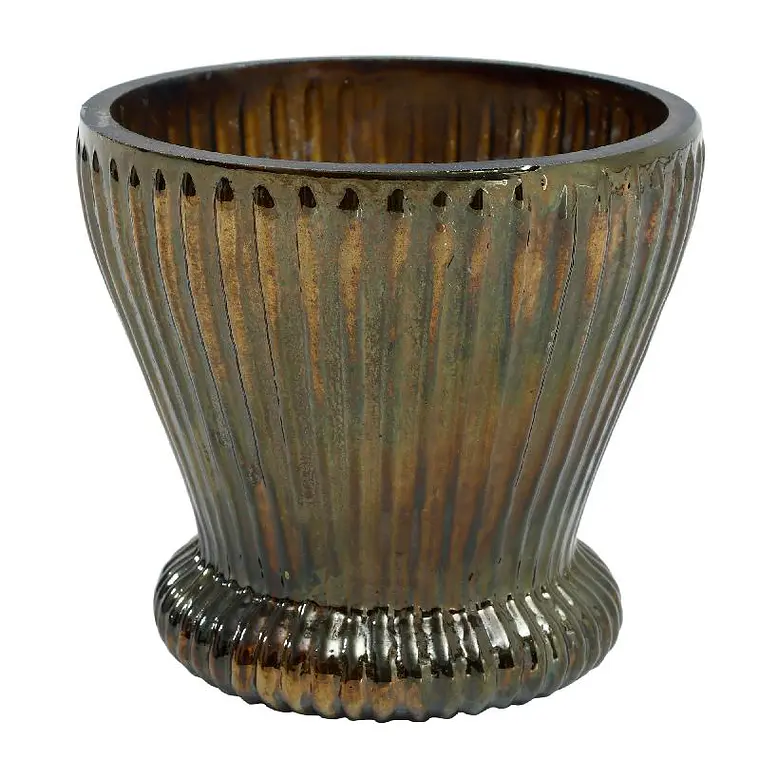 VIDRIO - TEALIGHT DORADO FORMA COPA ACANALAD (10D X 10H CM) 1