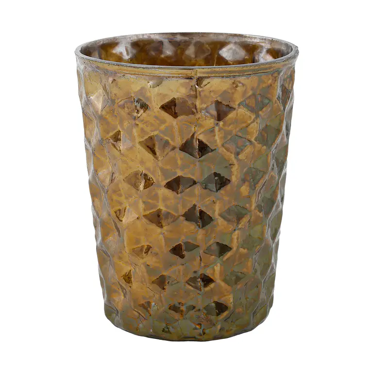 VIDRIO - TEALIGHT DORADO FIGURA DIAMANTE (8D X 10H CM) 1
