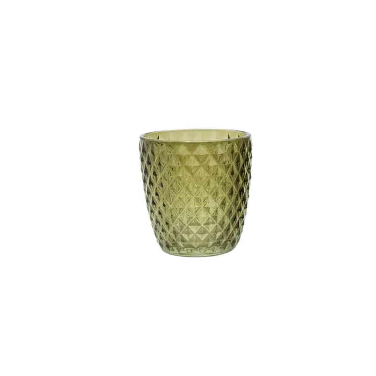 TEALIGHT VERDE CON PATRÓN DIAMANTE  (7D X 7H CM) 1