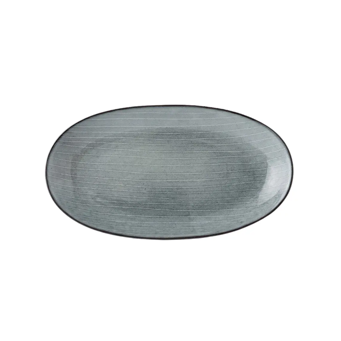 BANDEJA OVALADA CELESTE CON LINEAS GRES | (30L X 17A X 3H CM) 1