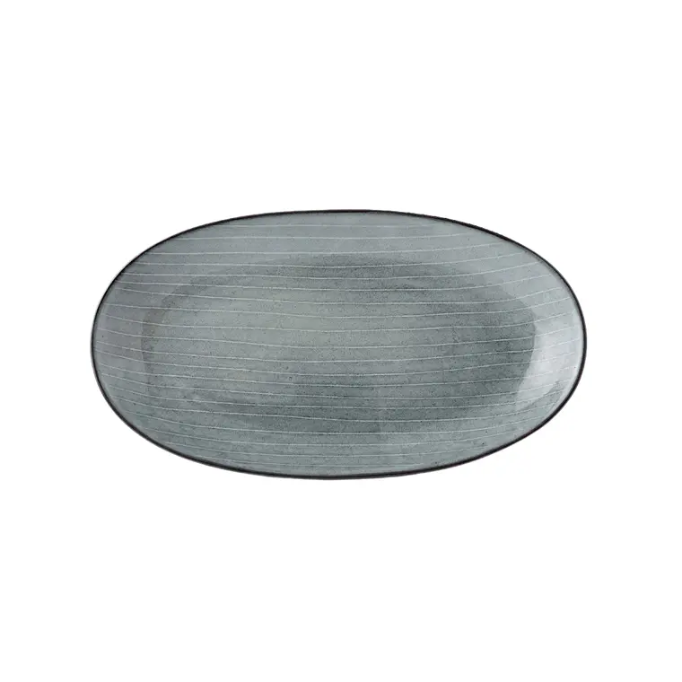 BANDEJA OVALADA CELESTE CON LINEAS GRES | (30L X 17A X 3H CM) 1