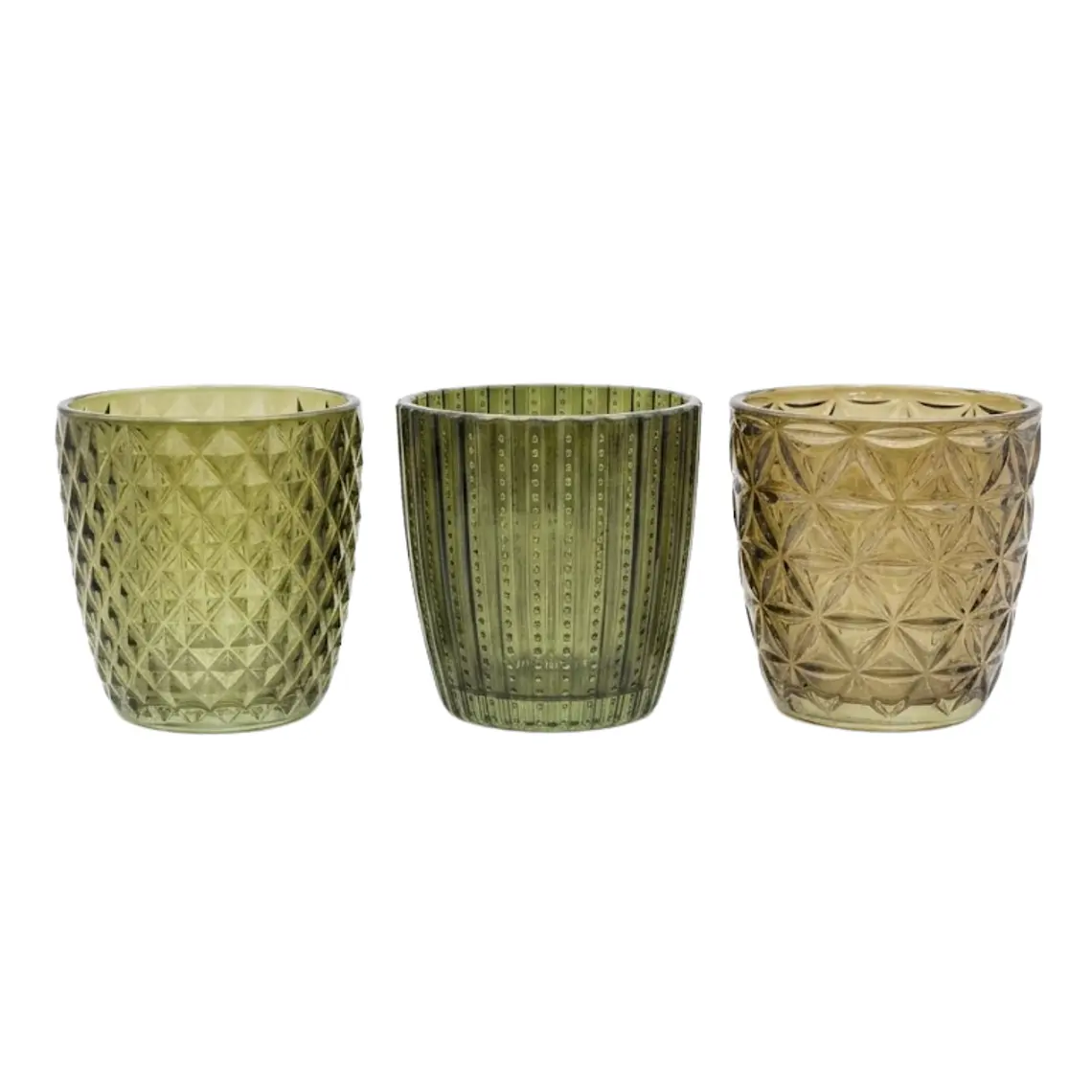 TEALIGHT VERDE CON PATRÓN DIAMANTE  (7D X 7H CM) 2