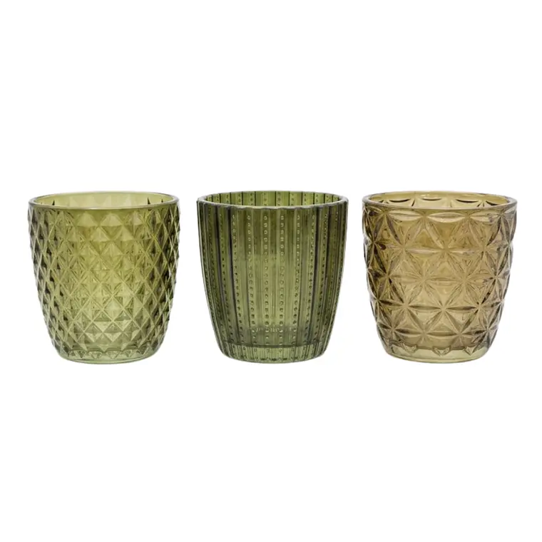 TEALIGHT VERDE CON PATRÓN DIAMANTE  (7D X 7H CM) 2