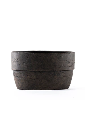  PORTA MACETA OVAL DE CERÁMICA NEGRA - DETALLE PARA DECORAR (40L x 22A x 23H CM)