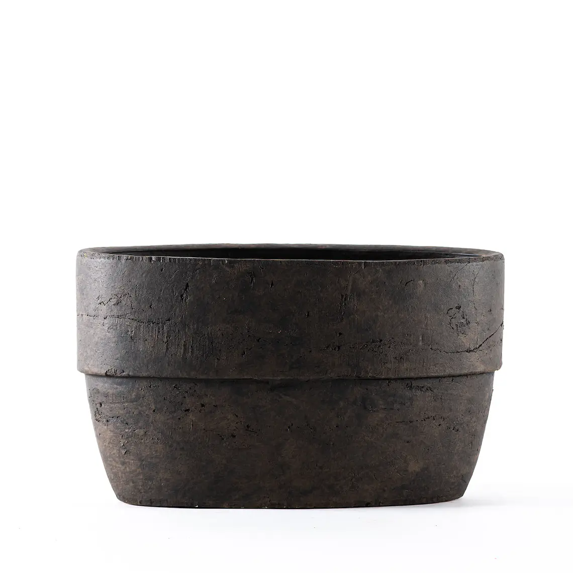  PORTA MACETA OVAL DE CERÁMICA NEGRA - DETALLE PARA DECORAR (40L x 22A x 23H CM) 1