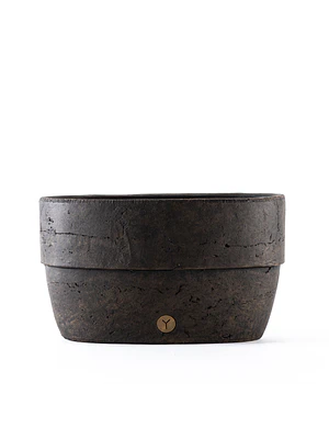  PORTA MACETA OVAL DE CERÁMICA NEGRA - DETALLE PARA DECORAR (40L x 22A x 23H CM)
