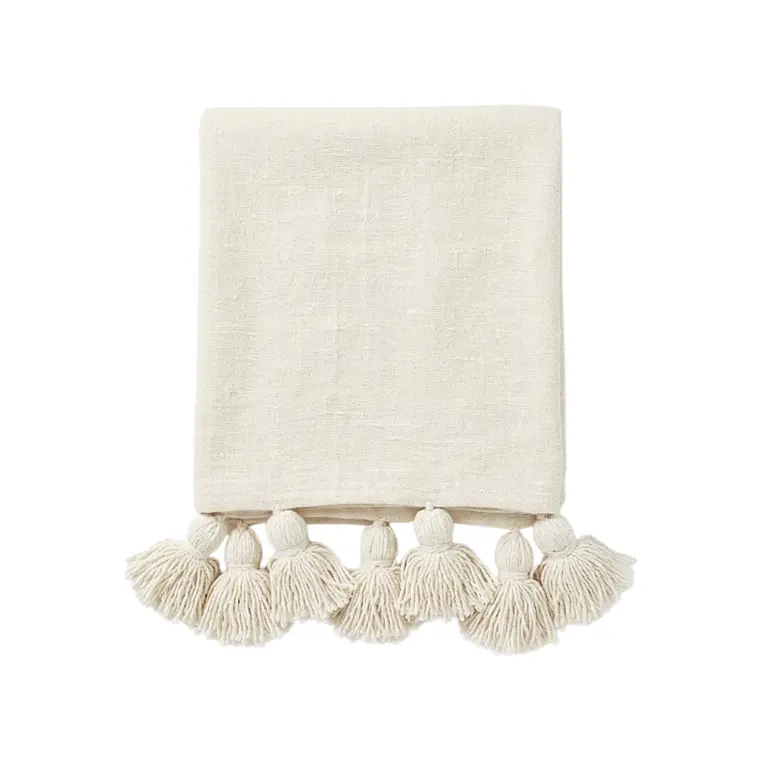 MANTA POMPÓN TELAR OFF WHITE S (100 X 170 CM) 1