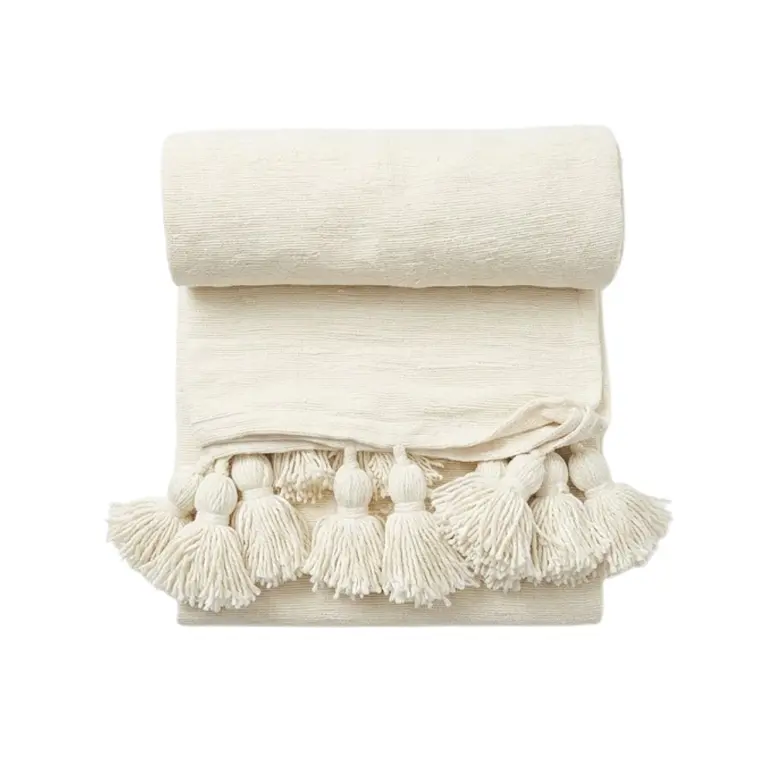 MANTA POMPÓN TELAR OFF WHITE M (140 X 180 CM) 1