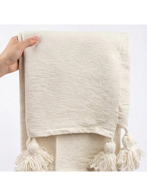 MANTA POMPÓN TELAR OFF WHITE S (100 X 170 CM)