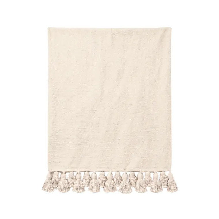 CHAL - PIECERA POMPONES BEIGE XL (180 X 280 CM) 1