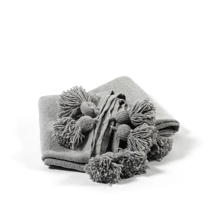 CHAL - PIECERA POMPONES GRIS XL (180 X 280 CM) 2
