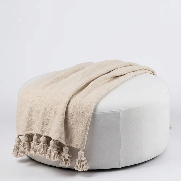 CHAL - PIECERA POMPONES BEIGE XL (180 X 280 CM) 2