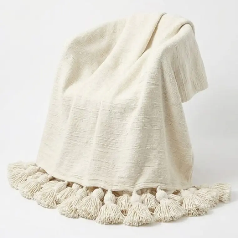 CHAL - PIECERA POMPONES OFF WHITE XL (180 X 280 CM) 2