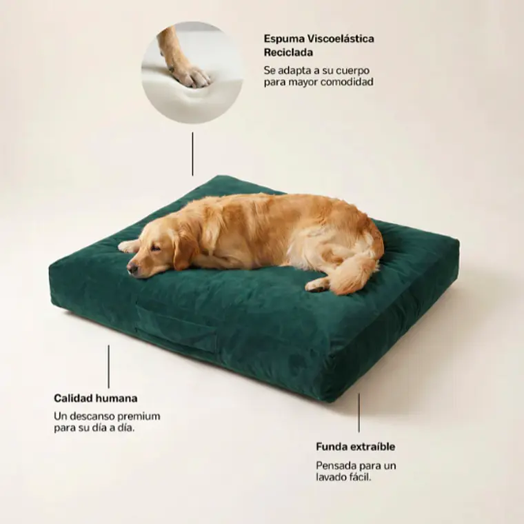 CAMA MASCOTAS TERCIOPELO PUF - VERDE S-M (60 × 80CM) 3