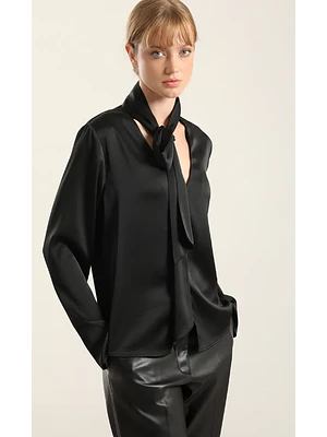 BLUSA SATÍN LAZADA NEGRO/TALLA S