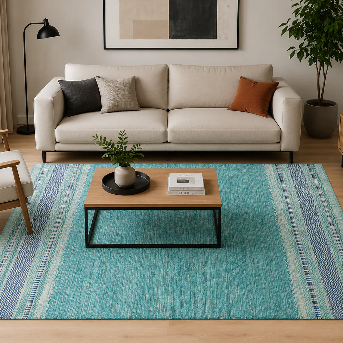 KILIM DOBLADILLO  ANTIDESLIZANTE TURQUESA (2,7 X 3,6 MTS) 1