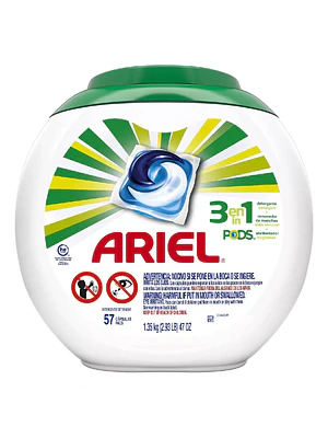 DETERGENTE EN CÁPSULAS ARIEL PODS 3 EN 1 (57 UNIDADES)