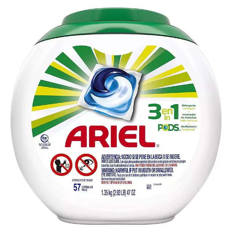 DETERGENTE EN CÁPSULAS ARIEL PODS 3 EN 1 (57 UNIDADES) 1