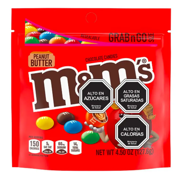 PACK 8 BOLSAS CHOCOLATE DE LECHE M&M'S CON MANTEQUILLA DE MANÍ 127 G | $2.124 POR UNIDAD | VENCE: 22/12/2026 2