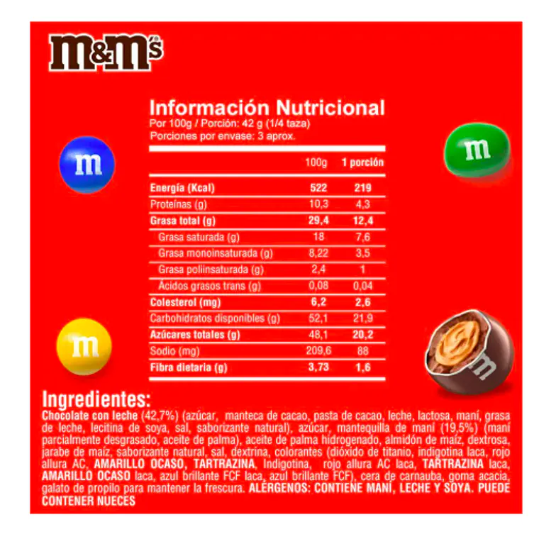 PACK 4 BOLSAS CHOCOLATE DE LECHE M&M'S CON MANTEQUILLA DE MANÍ 127 G | $2.498 POR UNIDAD | VENCE: 22/12/2026 3