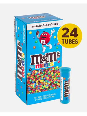 DISPLAY 24 UNIDADES CHOCOLATES M&M'S MINI TUBO 31 G | $833 POR UNIDAD | VENCE: 14/11/2026