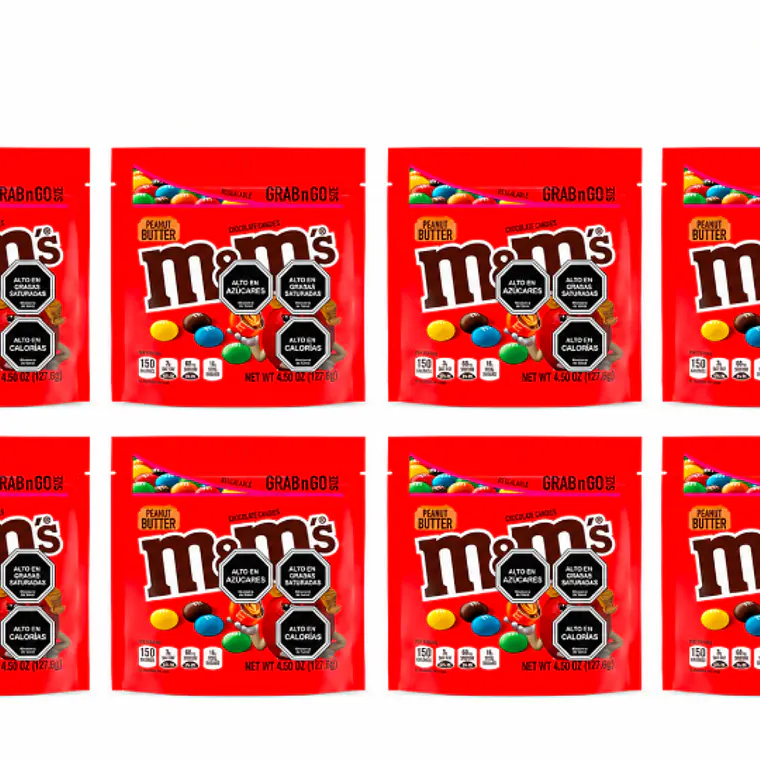 PACK 8 BOLSAS CHOCOLATE DE LECHE M&M'S CON MANTEQUILLA DE MANÍ 127 G | $2.124 POR UNIDAD | VENCE: 22/12/2026 1
