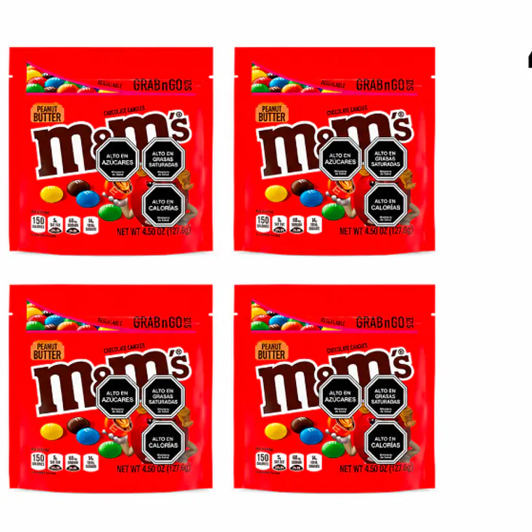 PACK 4 BOLSAS CHOCOLATE DE LECHE M&M'S CON MANTEQUILLA DE MANÍ 127 G | $2.498 POR UNIDAD | VENCE: 22/12/2026 1