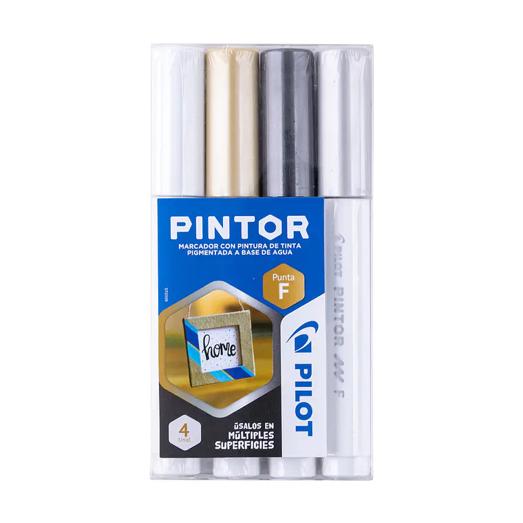 PINTOR SET BLANCO, NEGRO, DORADO, PLATEADO PUNTA FINA (4 UNIDADES) 1