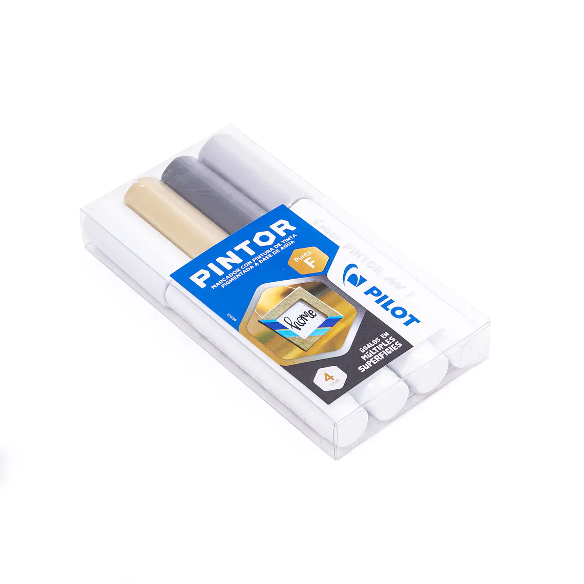 PINTOR SET BLANCO, NEGRO, DORADO, PLATEADO PUNTA FINA (4 UNIDADES) 2