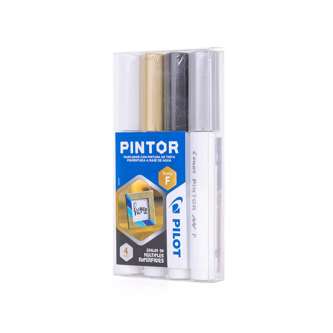 PINTOR SET BLANCO, NEGRO, DORADO, PLATEADO PUNTA FINA (4 UNIDADES) 3
