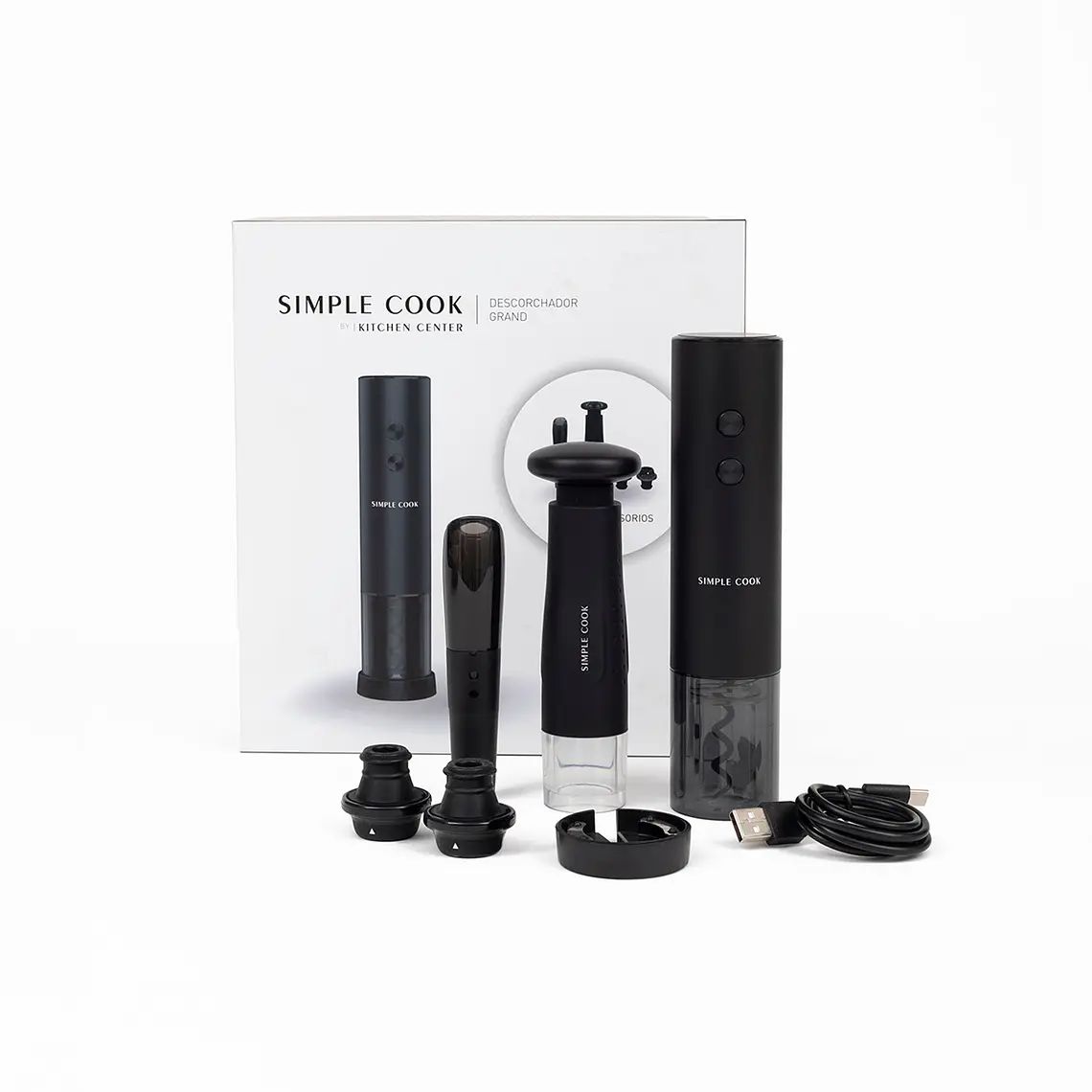 DESCORCHADOR DE VINOS RECARGABLE SIMPLE COOK GRAND FULL BLACK (175 X 49 mm) 32
