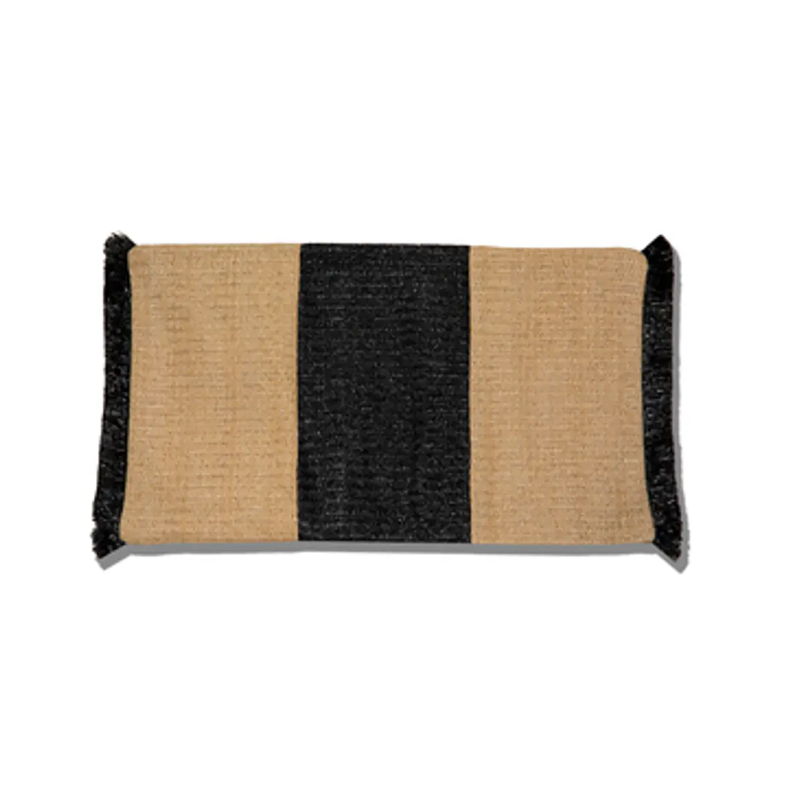 FUNDA DE COJIN DE RAFIA BEIGE/NEGRO RECTANGULO CON FLECOS (30 X 50 CM) 1