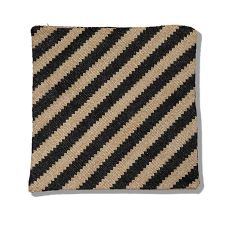 FUNDA DE COJIN DE RAFIA CRUDO/NEGRO LINEAS TRANSVERSALES (45 X 45 CM) 1