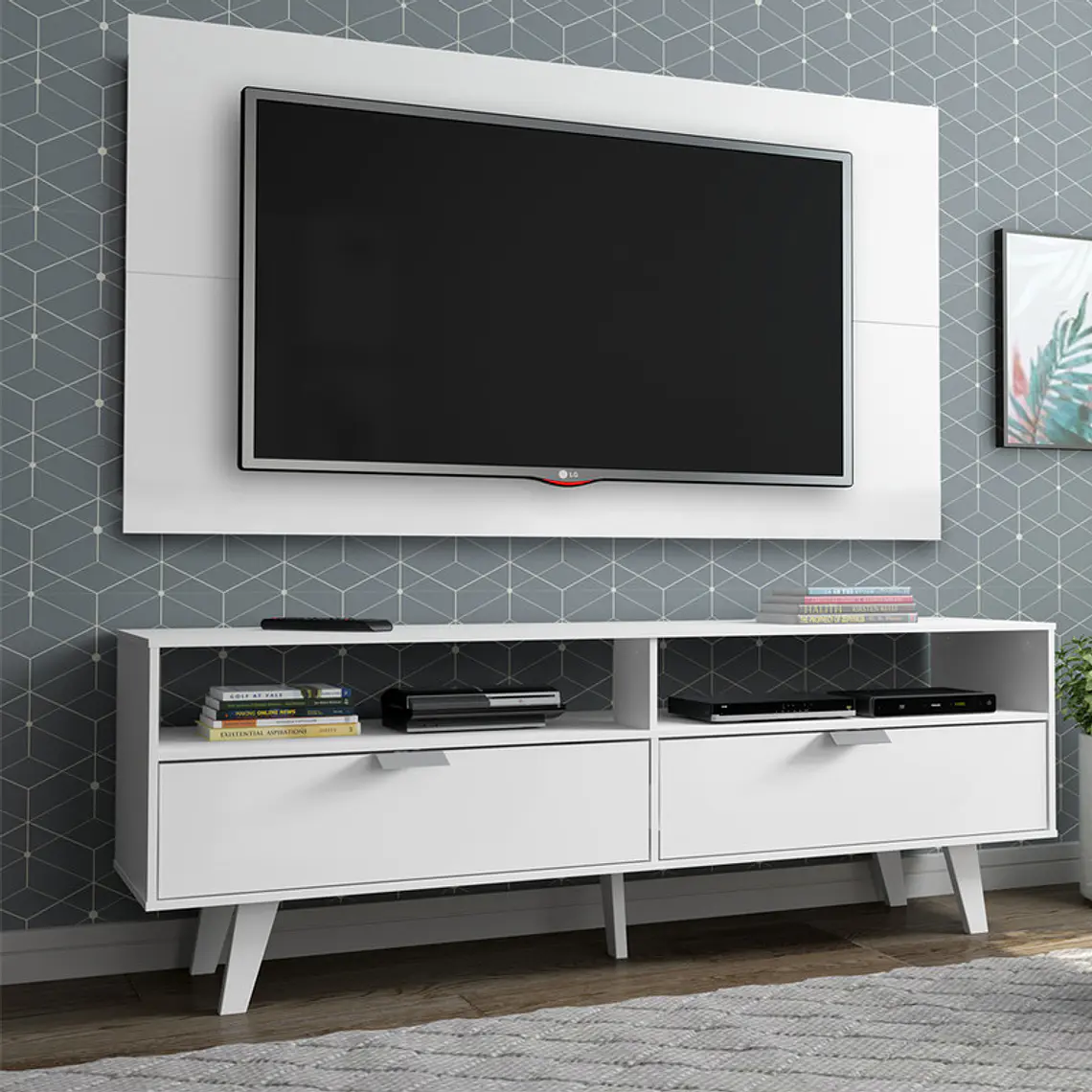 RACK CON PANEL OSLO BLANCO (RACK 136 X 39 X 54 / PANEL 136 X 72 CM) 2