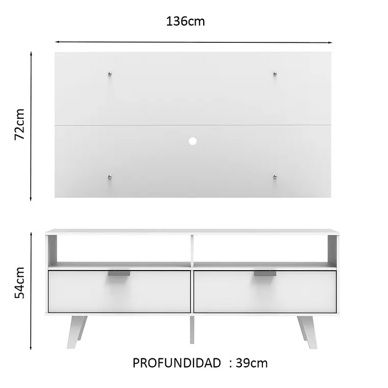 RACK CON PANEL OSLO BLANCO (RACK 136 X 39 X 54 / PANEL 136 X 72 CM) 3