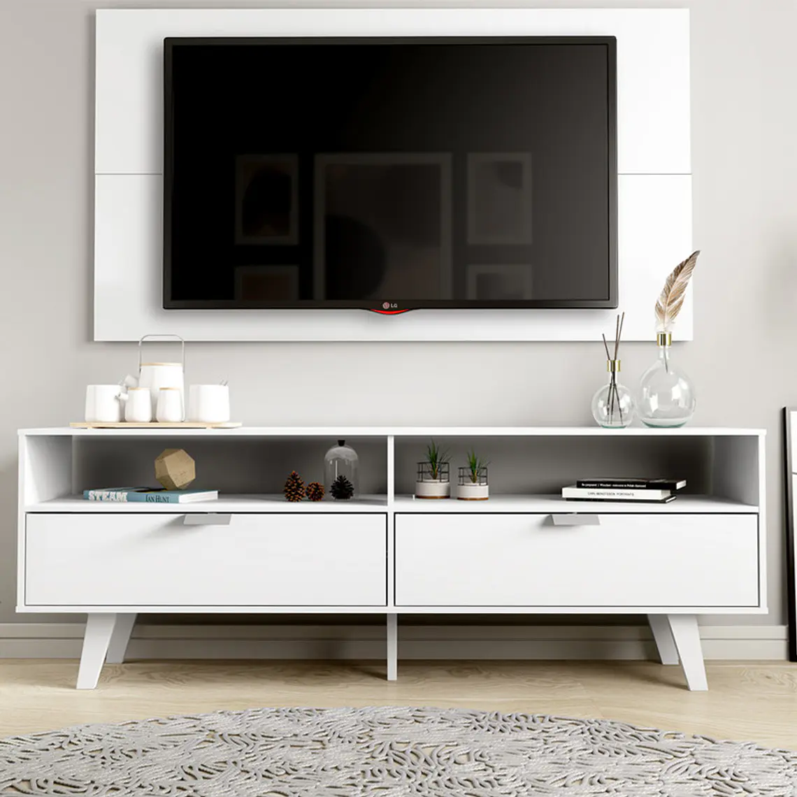 RACK CON PANEL OSLO BLANCO (RACK 136 X 39 X 54 / PANEL 136 X 72 CM) 7