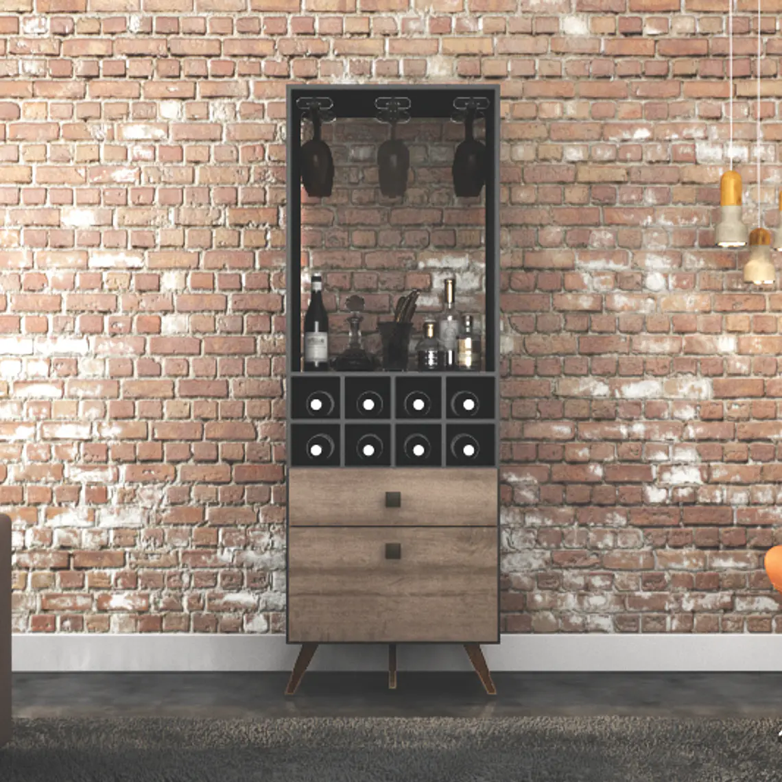 VITRINA JAYA BAR 1 CAJON 1 GABETA NEGRO-RUSTICO (61.3 X 40 X 176 CM) 1