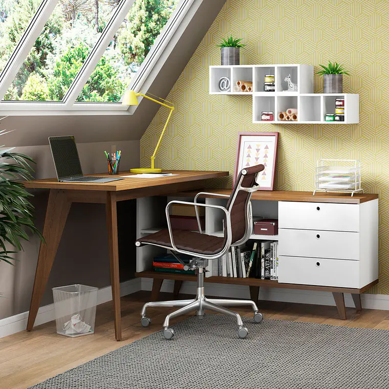 ESCRITORIO RUSTICO/BLANCO EN L CON 3 CAJONES (230 X 60 X 77 CM) 4