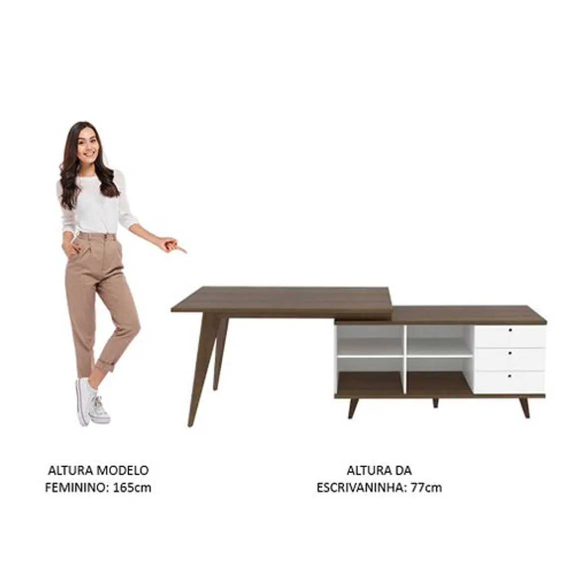 ESCRITORIO RUSTICO/BLANCO EN L CON 3 CAJONES (230 X 60 X 77 CM) 6