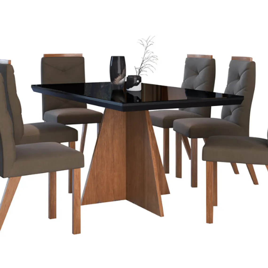 COMEDOR CRUZ VIDRIO NEGRO CON 6 SILLAS JOLI MARRÓN (160 X 90 X 78 CM) 1