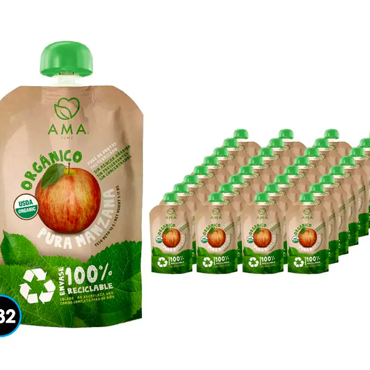 PACK 32 UNID-  PURÉ MANZANA ORGÁNICO 90G (FECHA DE VENCIMIENTO: 11-10-26) 1
